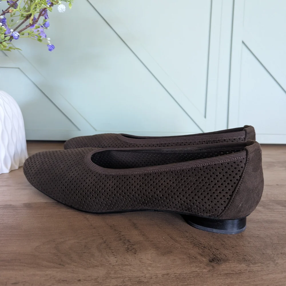 Stuart Weitzman Brown Perforated Slip-On Flats